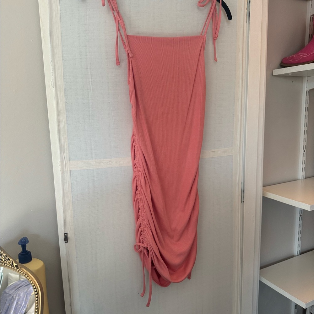 Pink Ruched Side Tie Dress